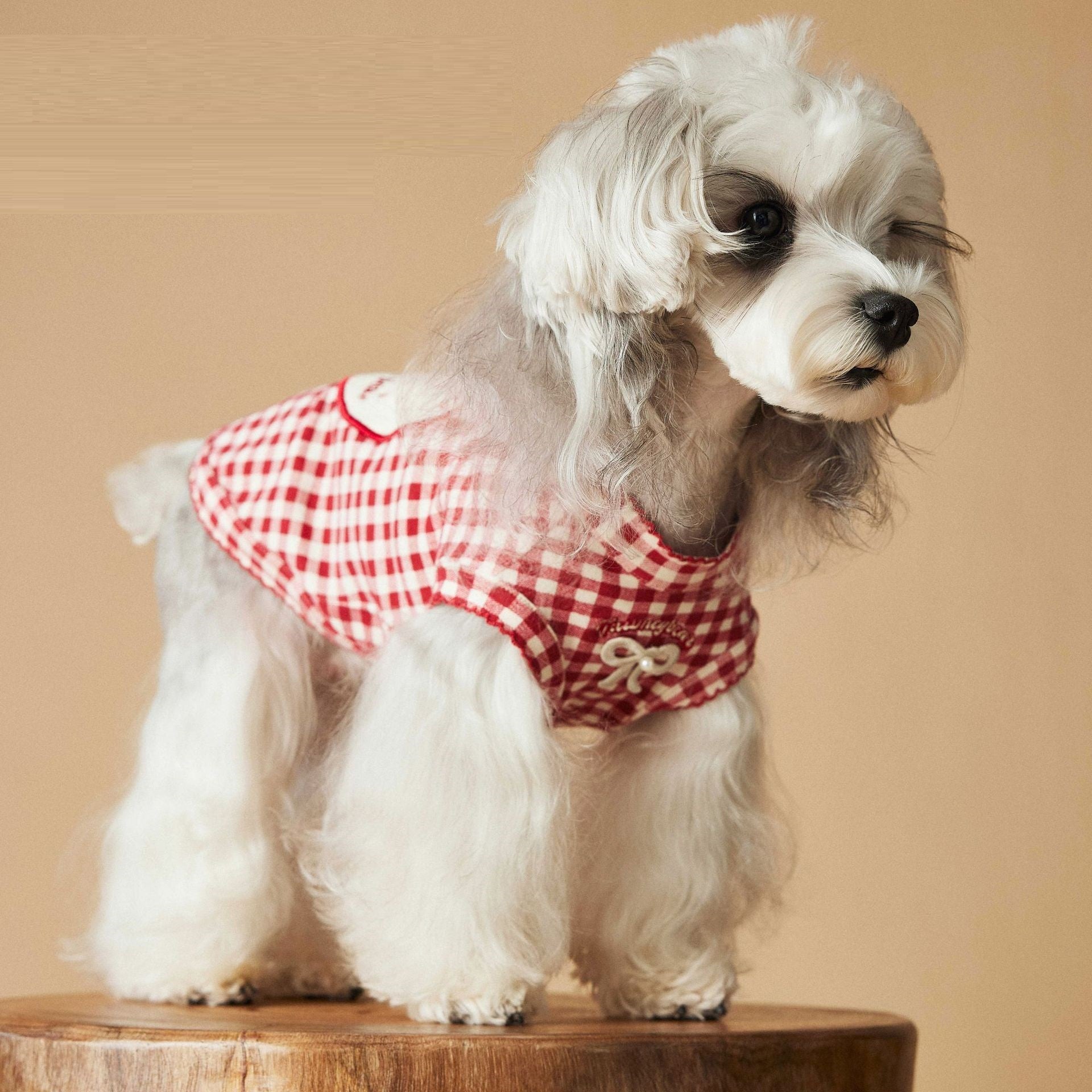 HKM-6810813 Casual Red Plaid Sleeveless Vest for Puppies - Maltese and Schnauzer