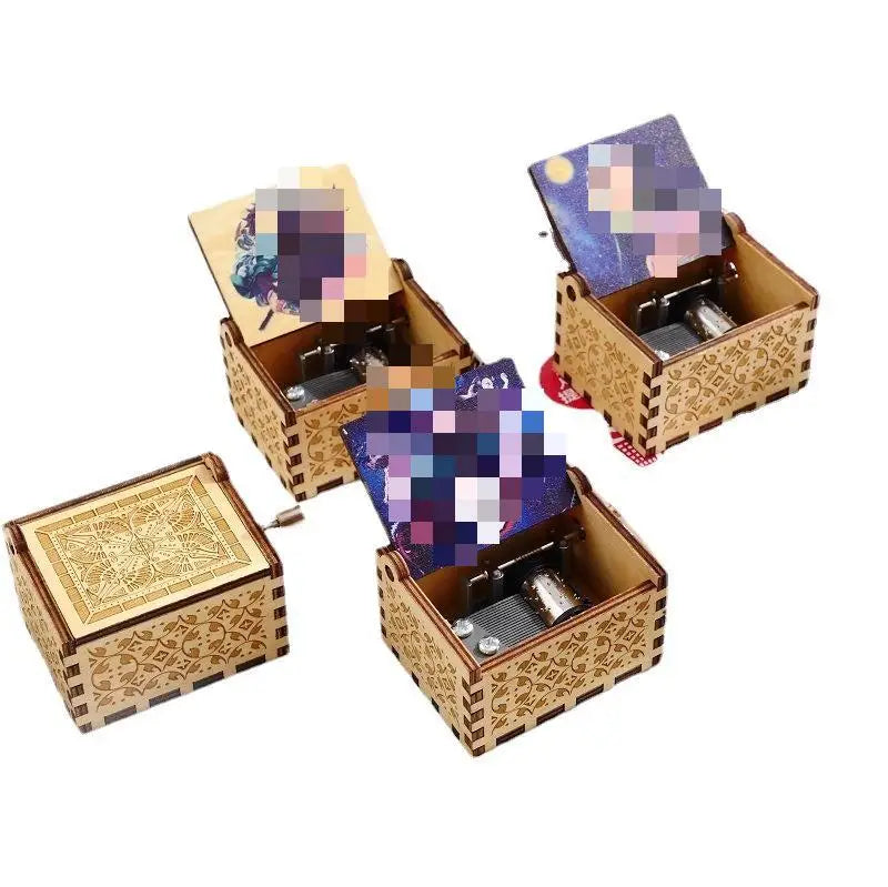 HKM-681171 Demon Slayer Hand Cranked Wooden Music Box - Unique Carved Design