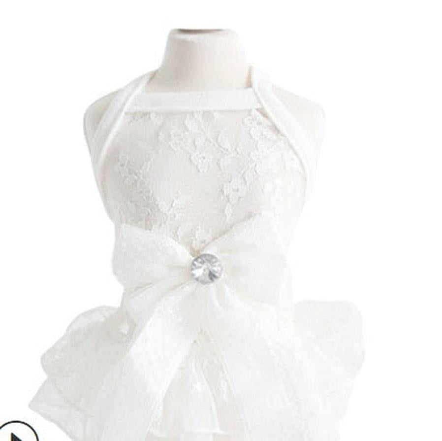 HKM-681235 Elegant Lace Bow Skirt for Small Pets ¨C Comfortable Cotton Wedding Dress in White