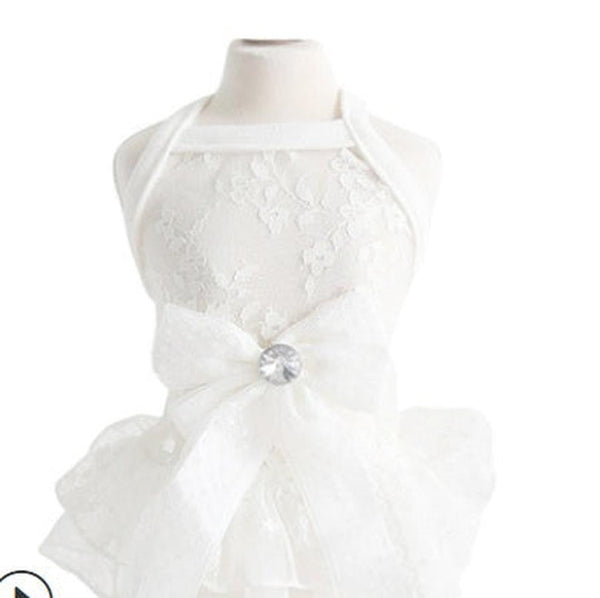 HKM-681235 Elegant Lace Bow Skirt for Small Pets ¨C Comfortable Cotton Wedding Dress in White