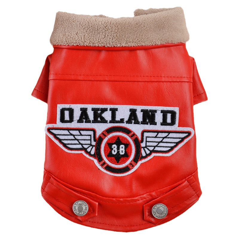 HKM-6813373 Waterproof Embroidered PU Pet Clothing in Red and Black - Sizes XS to XXL