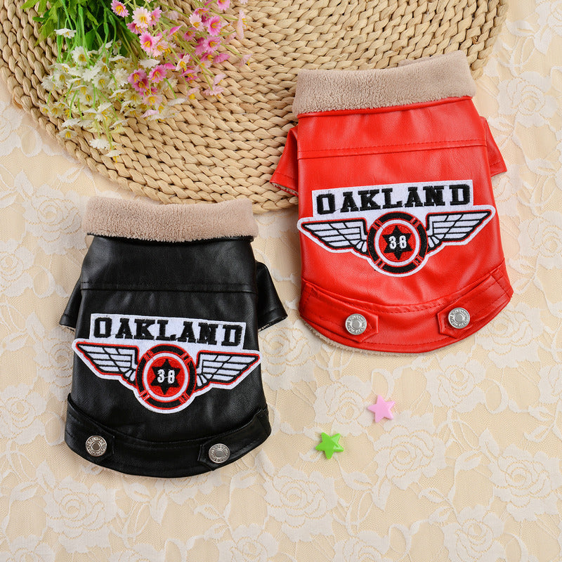 HKM-6813373 Waterproof Embroidered PU Pet Clothing in Red and Black - Sizes XS to XXL