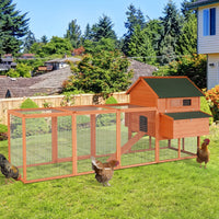 HKM-6814653 Deluxe 136.5" Chicken Coop with Nesting Box, Run, and Lockable Doors for Backyard Use