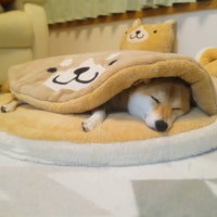 HKM-6815037 Corgi Dorayaki Plush Sleeping Mat for Cats and Dogs, Soft Flannel Pet Nest, 85cm Diameter