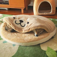 HKM-6815037 Corgi Dorayaki Plush Sleeping Mat for Cats and Dogs, Soft Flannel Pet Nest, 85cm Diameter
