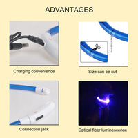 HKM-6818749 USB Rechargeable Luminous Pet Collar with Three Flashing Modes - 50 cm, Rubber and ABS/PVC Material