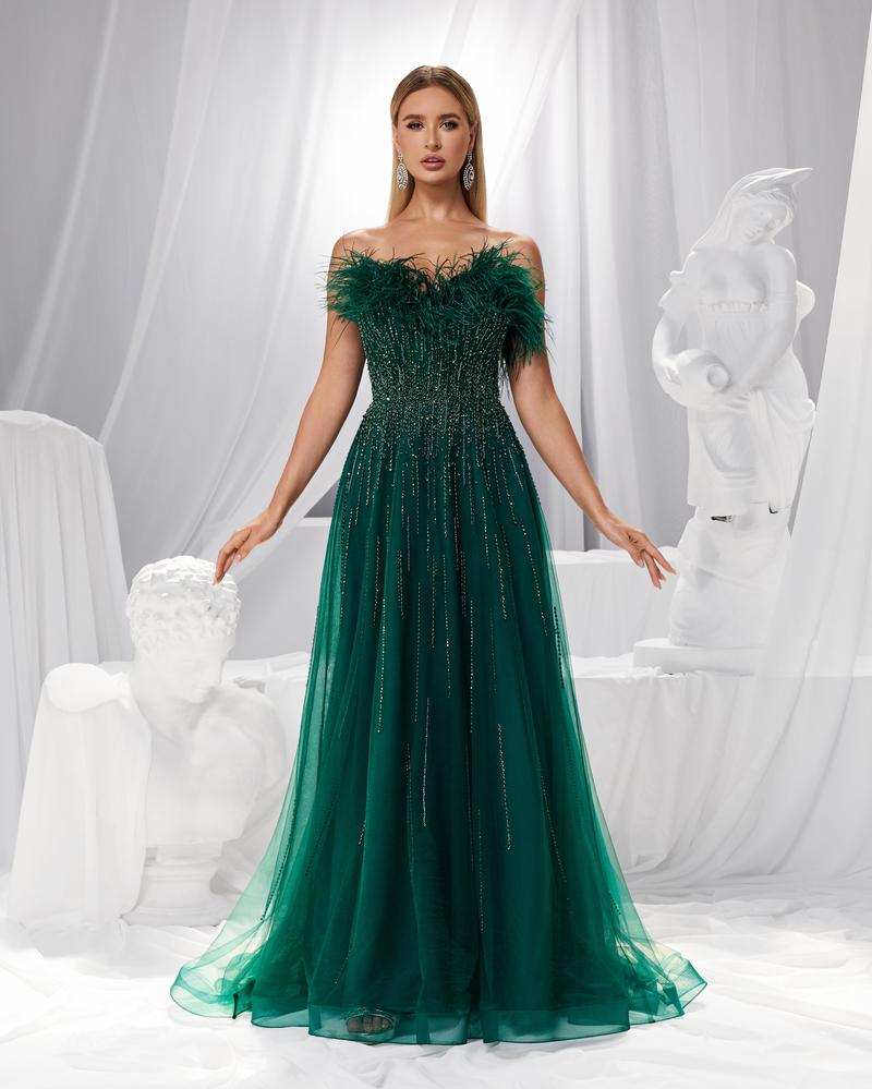 HKM-681875 Elegant Green Evening Gown for Women - Model EZ25187
