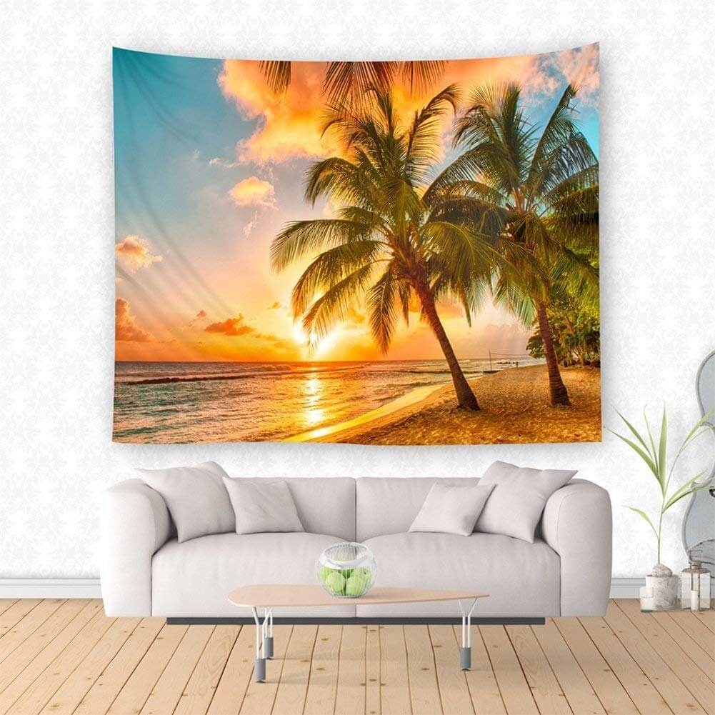 HKM-681875 Hawaii Sunset Wall Tapestry - 100% Polyester Fabric, Vibrant Print Design