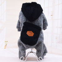 HKM-6819133 Thickened Plush Cotton Dog and Cat Clothes - Casual Four-Legged Outfit in Black and Gray