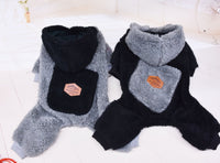 HKM-6819133 Thickened Plush Cotton Dog and Cat Clothes - Casual Four-Legged Outfit in Black and Gray