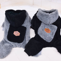 HKM-6819133 Thickened Plush Cotton Dog and Cat Clothes - Casual Four-Legged Outfit in Black and Gray