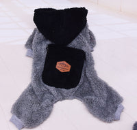 HKM-6819133 Thickened Plush Cotton Dog and Cat Clothes - Casual Four-Legged Outfit in Black and Gray