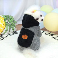 HKM-6819133 Thickened Plush Cotton Dog and Cat Clothes - Casual Four-Legged Outfit in Black and Gray