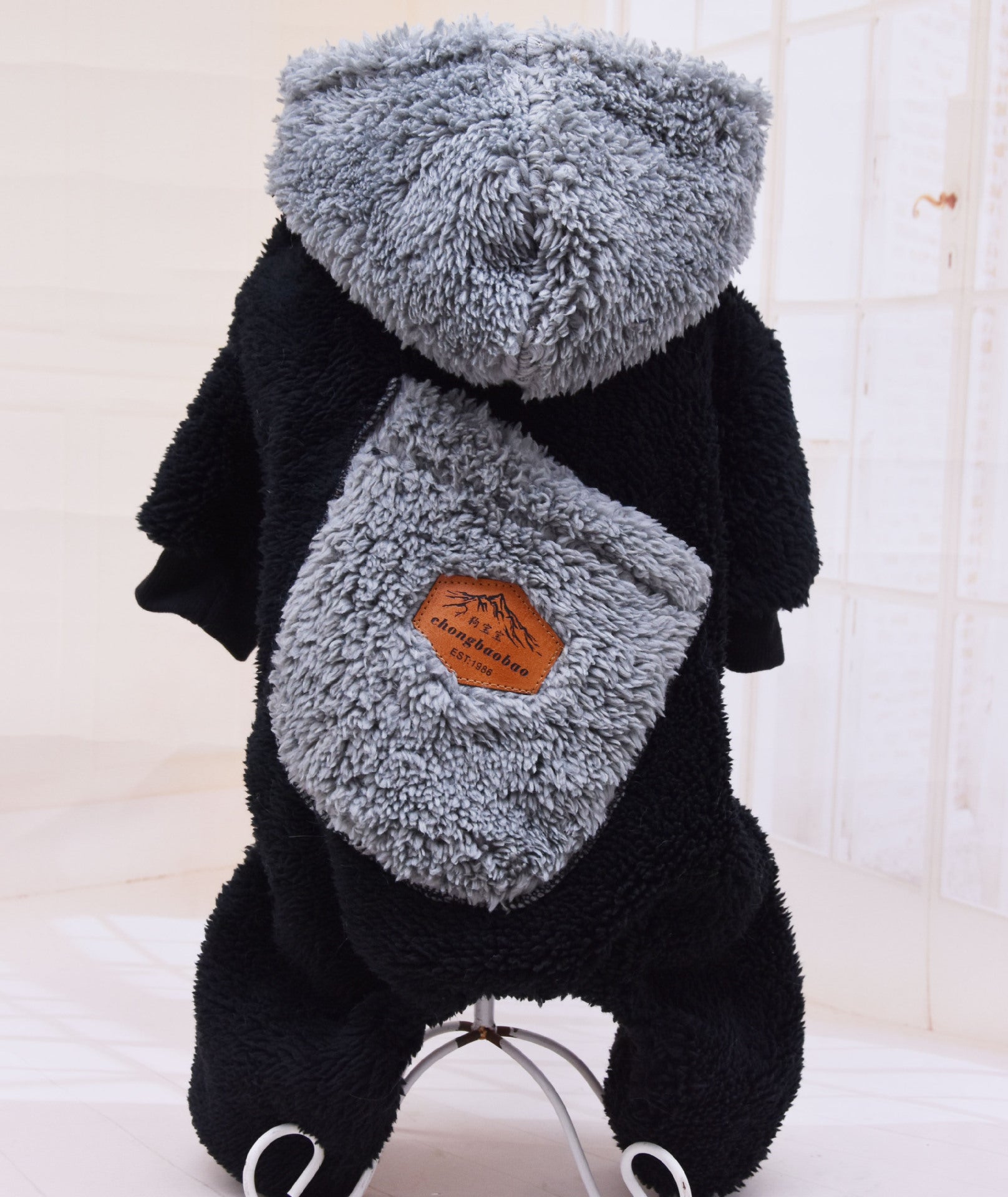 HKM-6819133 Thickened Plush Cotton Dog and Cat Clothes - Casual Four-Legged Outfit in Black and Gray