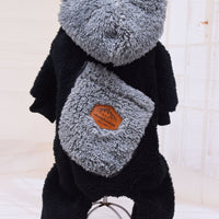 HKM-6819133 Thickened Plush Cotton Dog and Cat Clothes - Casual Four-Legged Outfit in Black and Gray