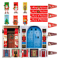 HKM-681939 Christmas Decorative Banner Set - Santa, Snowman, Moose & Elf Designs on Oxford Cloth and Polyester for Holiday Celebrations