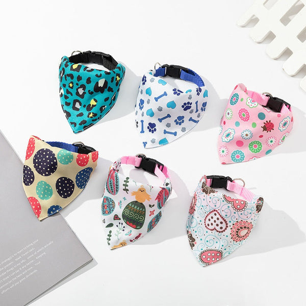 HKM-6820925 Pet Saliva Towel Dog Scarf - Cute Patterns in Blue, Pink, Orange, and Green, Size S, M, L