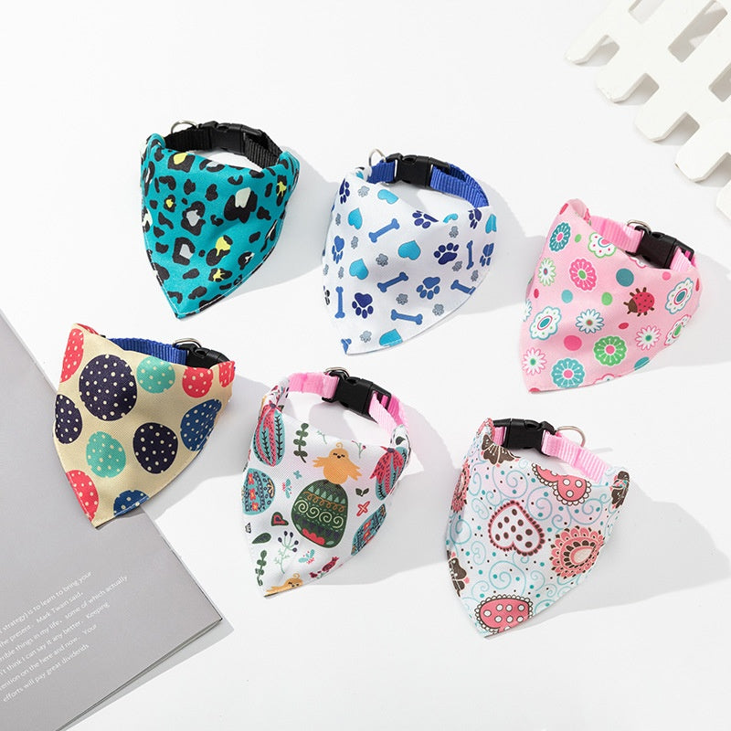 HKM-6820925 Pet Saliva Towel Dog Scarf - Cute Patterns in Blue, Pink, Orange, and Green, Size S, M, L