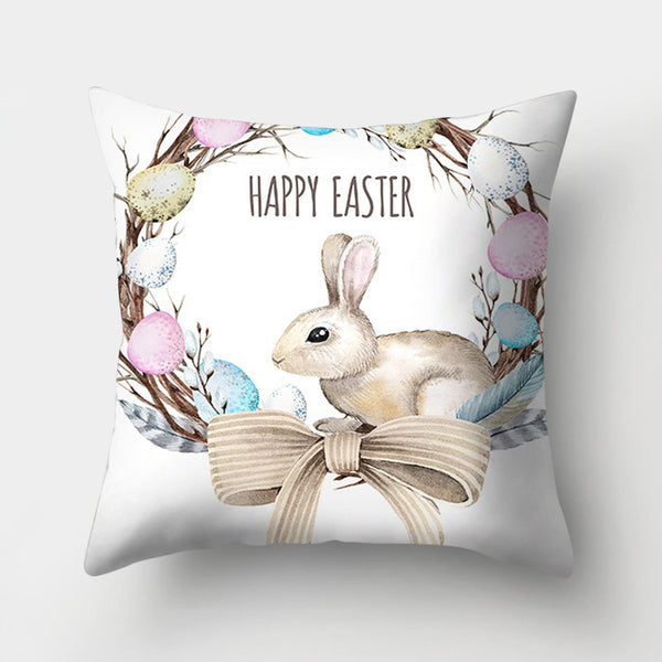 HKM-682131 Easter Bunny Watercolor Garland Pillow Cover in Peach Skin Fabric - 45x45 cm, Modern Style