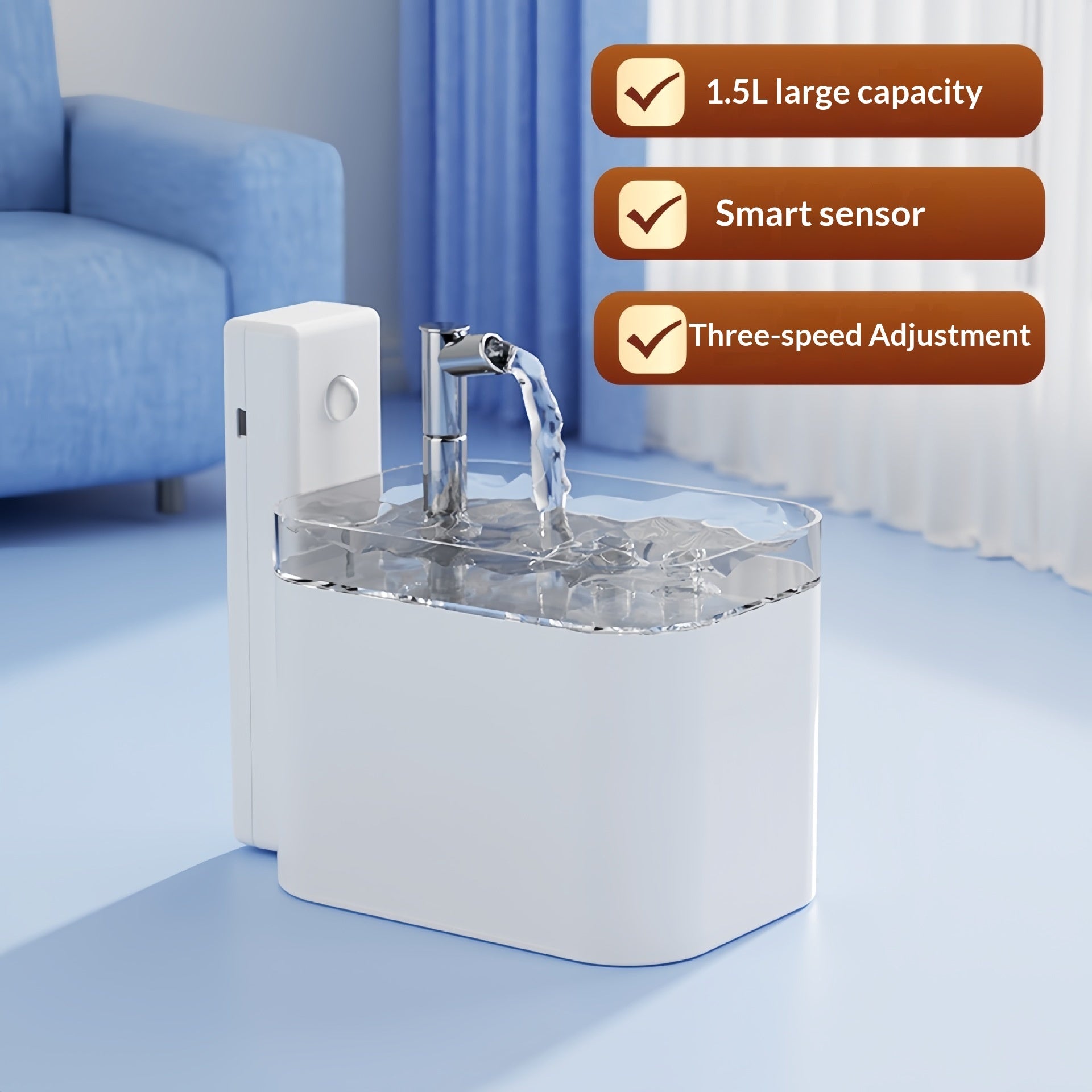 HKM-6822589 Automatic Circulation Smart Water Dispenser for Cats - USB Powered, 1.5L Capacity, Available in Various Transparent and Color Options