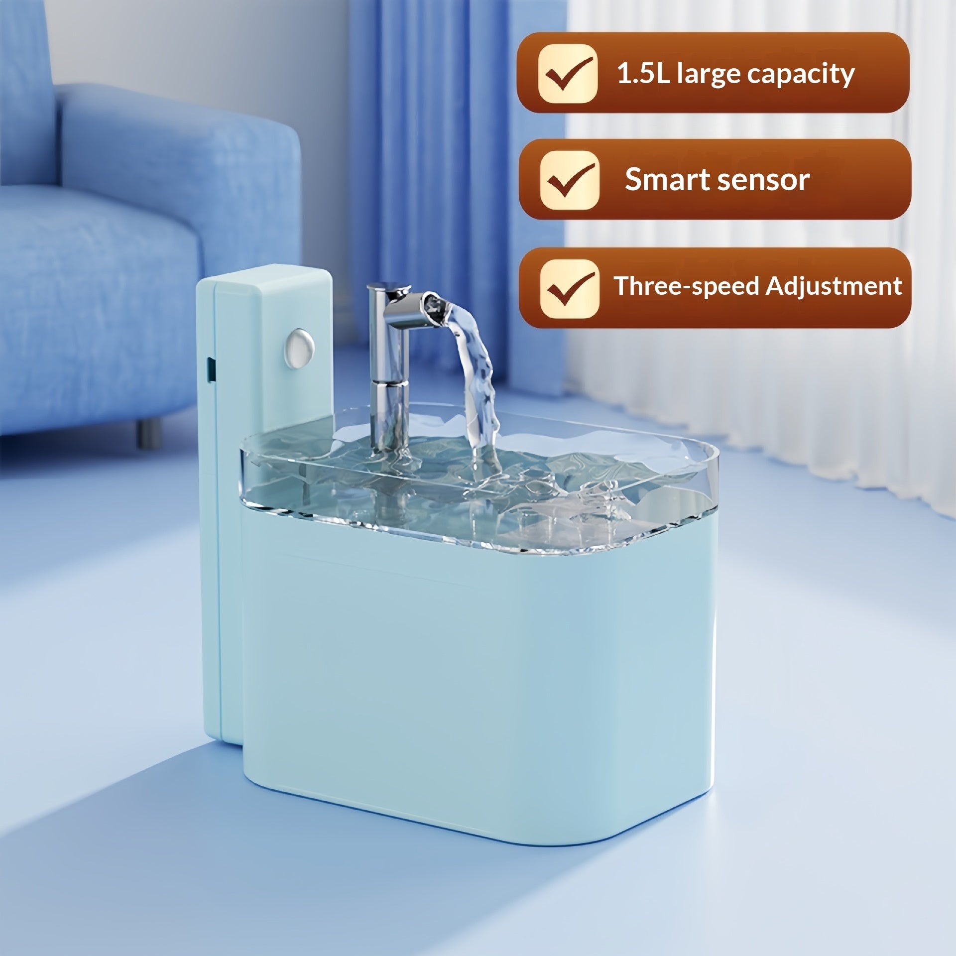 HKM-6822589 Automatic Circulation Smart Water Dispenser for Cats - USB Powered, 1.5L Capacity, Available in Various Transparent and Color Options