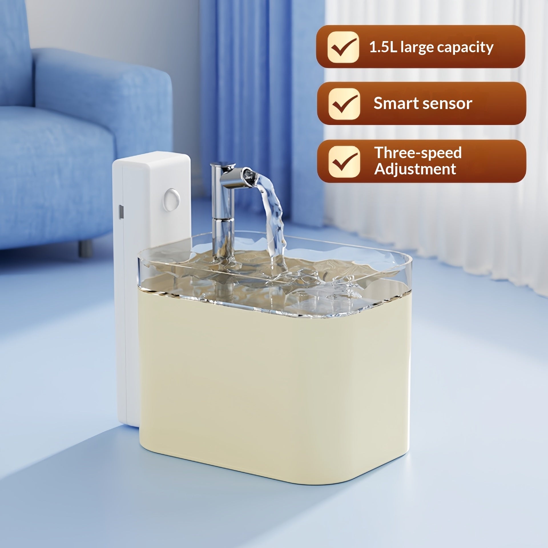 HKM-6822589 Automatic Circulation Smart Water Dispenser for Cats - USB Powered, 1.5L Capacity, Available in Various Transparent and Color Options