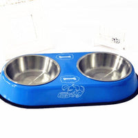 HKM-682323 Stainless Steel Non-Slip Double Bowl for Dogs - Food and Water Dish, 10-10.9cm Diameter