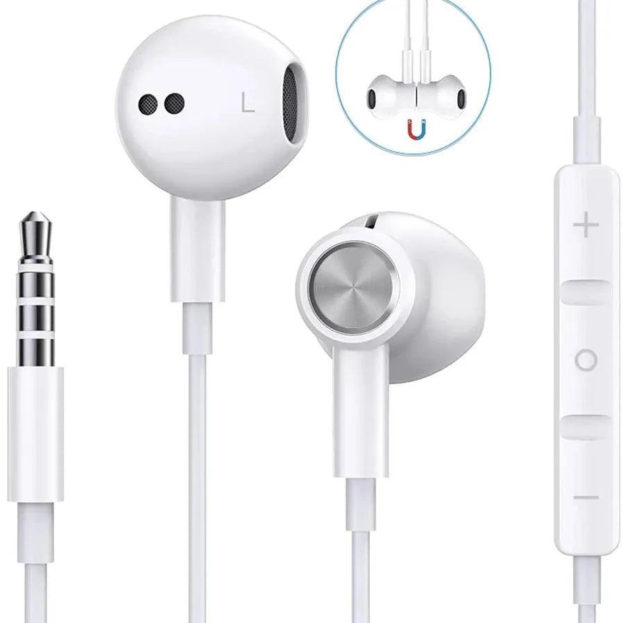 HKM-682323 Wired 3.5mm Earbuds with Microphone and Magnetic Design for iPhone