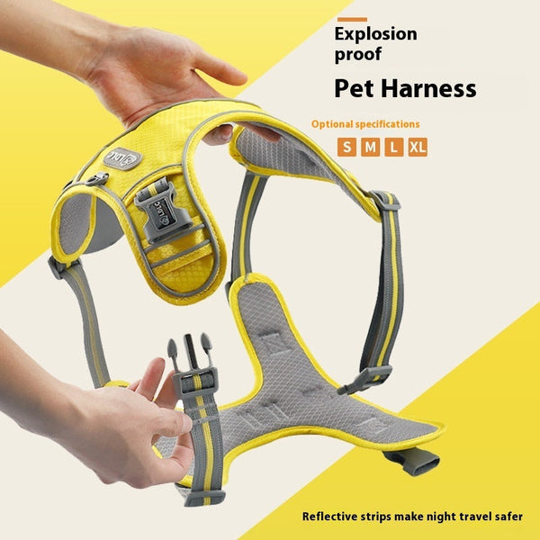 HKM-6825789 Comfortable Reflective Pet Harness with Shock Absorption and Traction Strap - Multiple Colors Available