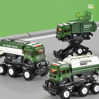 HKM-682579 Alloy Sanitation Truck Model with Pull Back Action, Light & Sound Features for Kids