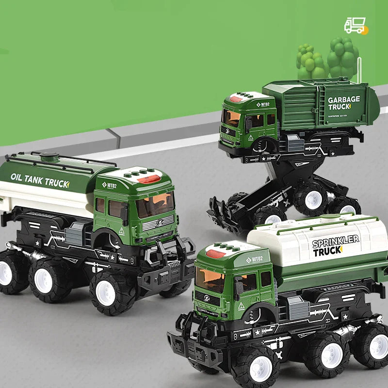 HKM-682579 Alloy Sanitation Truck Model with Pull Back Action, Light & Sound Features for Kids