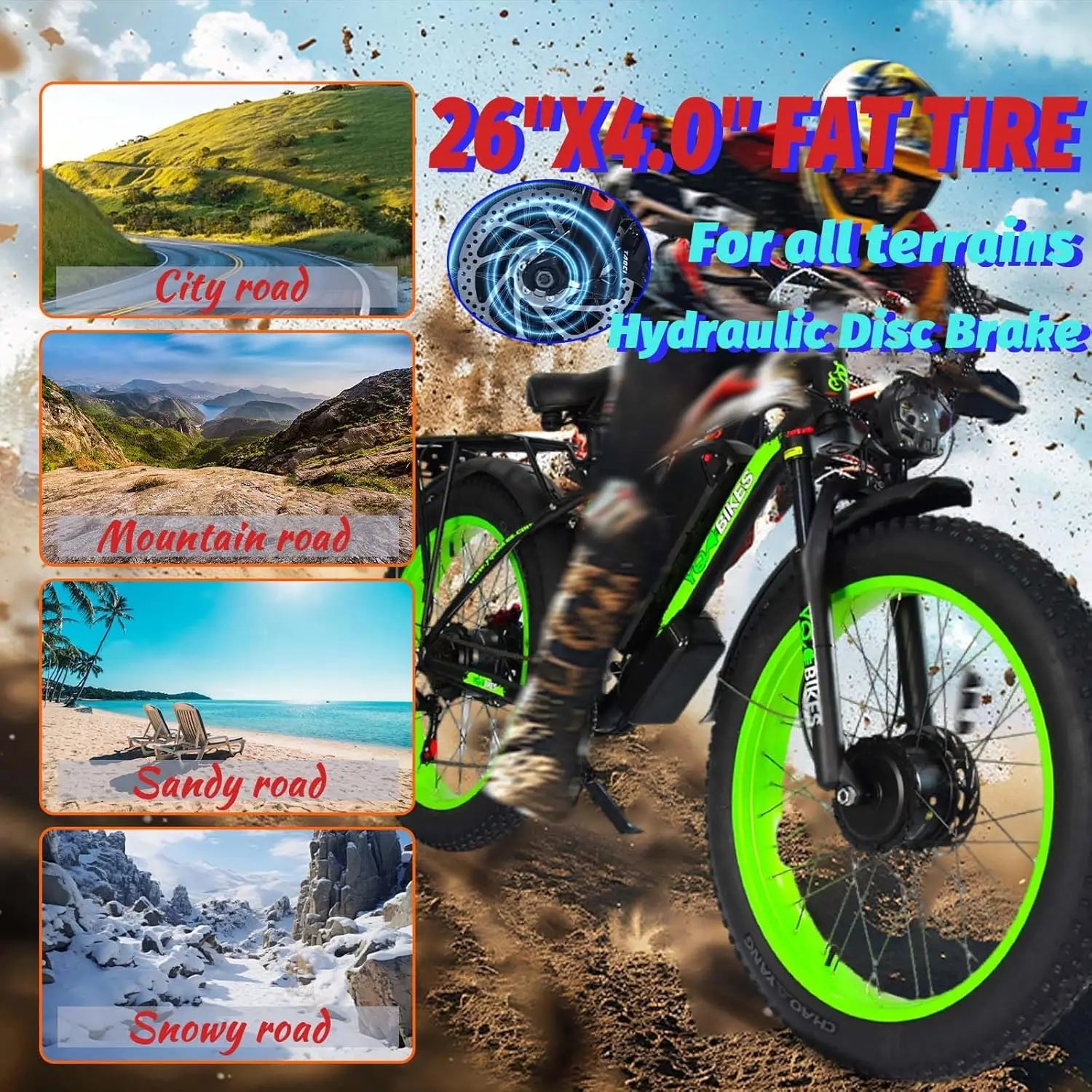 HKM-682643 Fast Electric Bike 2000W Dual Motor 26-Inch Fat Tire Mountain Bicycle for Adults