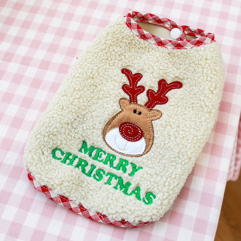 HKM-6827069 Bichon Christmas Day Elk Embroidered Warm Vest for Pets