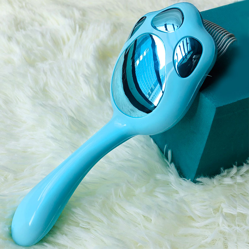 HKM-6828093 Shell Cat Comb - Durable PP & Stainless Steel, Floating Hair Comb in Blue/Pink, 6x17cm