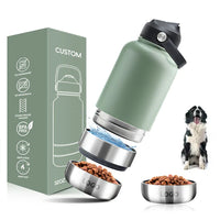 HKM-682835 Stainless Steel 32oz 3-in-1 Pet Bowl and Portable Water Bottle for Outdoor Travel