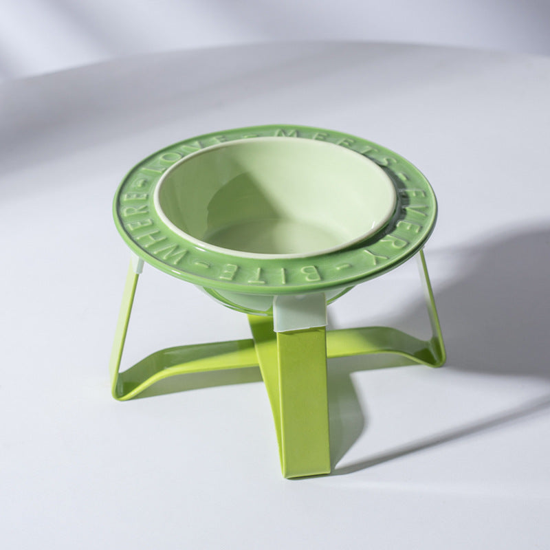 HKM-6828477 Ceramic Cat and Dog Bowl with Anti-Tumble Design and Neck Protection Stand