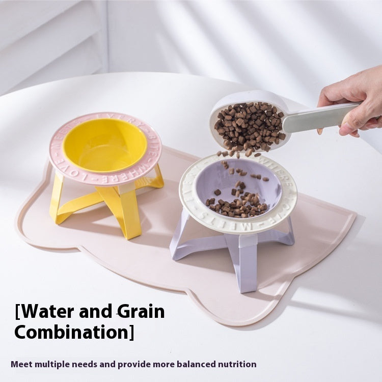 HKM-6828477 Ceramic Cat and Dog Bowl with Anti-Tumble Design and Neck Protection Stand