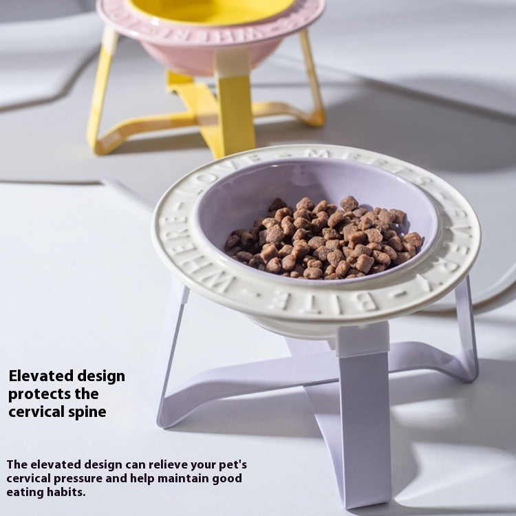 HKM-6828477 Ceramic Cat and Dog Bowl with Anti-Tumble Design and Neck Protection Stand