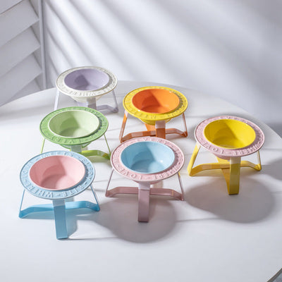 HKM-6828477 Ceramic Cat and Dog Bowl with Anti-Tumble Design and Neck Protection Stand