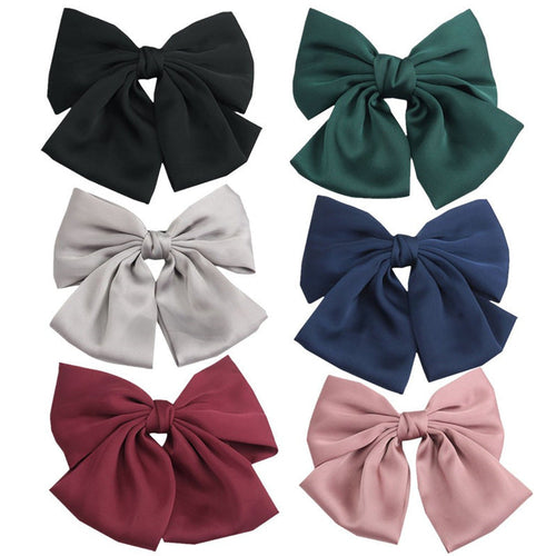 HKM-682899 Elegant Bow Hair Clip in Tribute Silk with Alloy Detailing and Elastic Band, Perfect for Special Occasions
