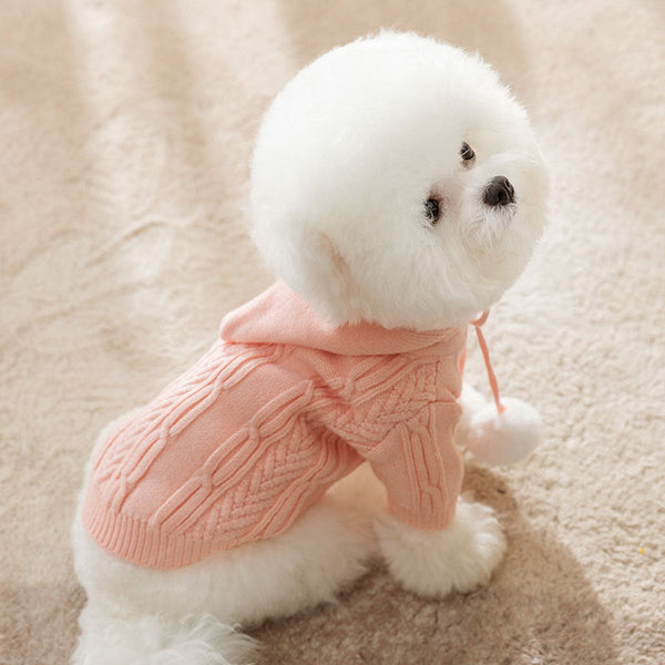 HKM-6830269 Pet Hooded Sweater for Dogs, Casual Cat Fur Ball Design, Available in Pink, Blue, Beige, Various Sizes