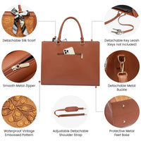 HKM-683027 Large Brown Printing Tote Bag Set for Travel & Business - Women’s PU Shoulder Bag & Laptop Briefcase