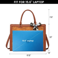 HKM-683027 Large Brown Printing Tote Bag Set for Travel & Business - Women’s PU Shoulder Bag & Laptop Briefcase
