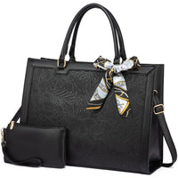 HKM-683027 Large Brown Printing Tote Bag Set for Travel & Business - Women’s PU Shoulder Bag & Laptop Briefcase