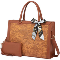 HKM-683027 Large Brown Printing Tote Bag Set for Travel & Business - Women’s PU Shoulder Bag & Laptop Briefcase