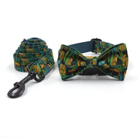 HKM-6832061 Elegant Green Cloth Bowknot Pet Collar with Leash