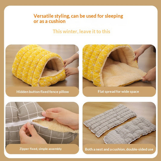 HKM-6832317 Thickened Insulated Pet Bed with Closed Design and Convenient Handle for Cats