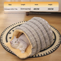 HKM-6832317 Thickened Insulated Pet Bed with Closed Design and Convenient Handle for Cats