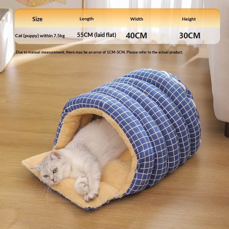 HKM-6832317 Thickened Insulated Pet Bed with Closed Design and Convenient Handle for Cats