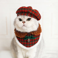HKM-6834237 Christmas Cat Hat and Fur Collar Bib Dress Up Clothes for Winter